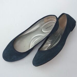Lands' End Emma Rounded Toe Flats Suede Leather Dusk Blue size 8D Wide